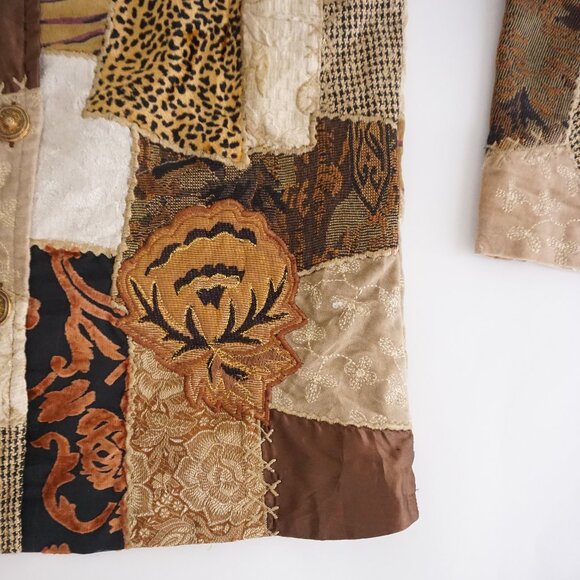 VTG Indigo Moon Patchwork Embroidered Jacket Boho Eclectic Grandpa Cabincore M - Picture 5 of 9